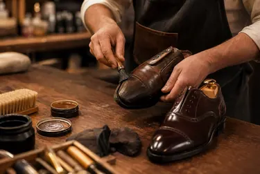 Sapateiro reformando sapatos sociais em Viamão.